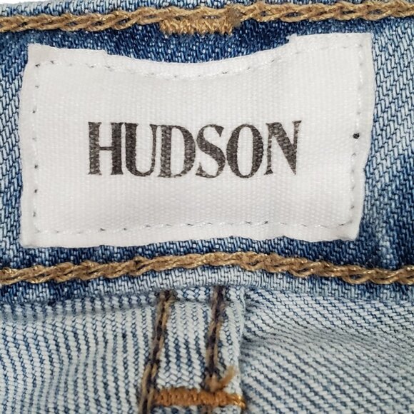 Hudson Womens 32 Jeans Riley Crop Relaxed Straight Distressed Denim Button Fly - Picture 12 of 13